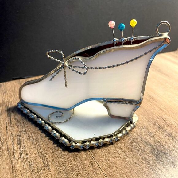 Source Unknown Other - Vintage Stained Glass Standing Shoe Paperweight Ornament White EUC